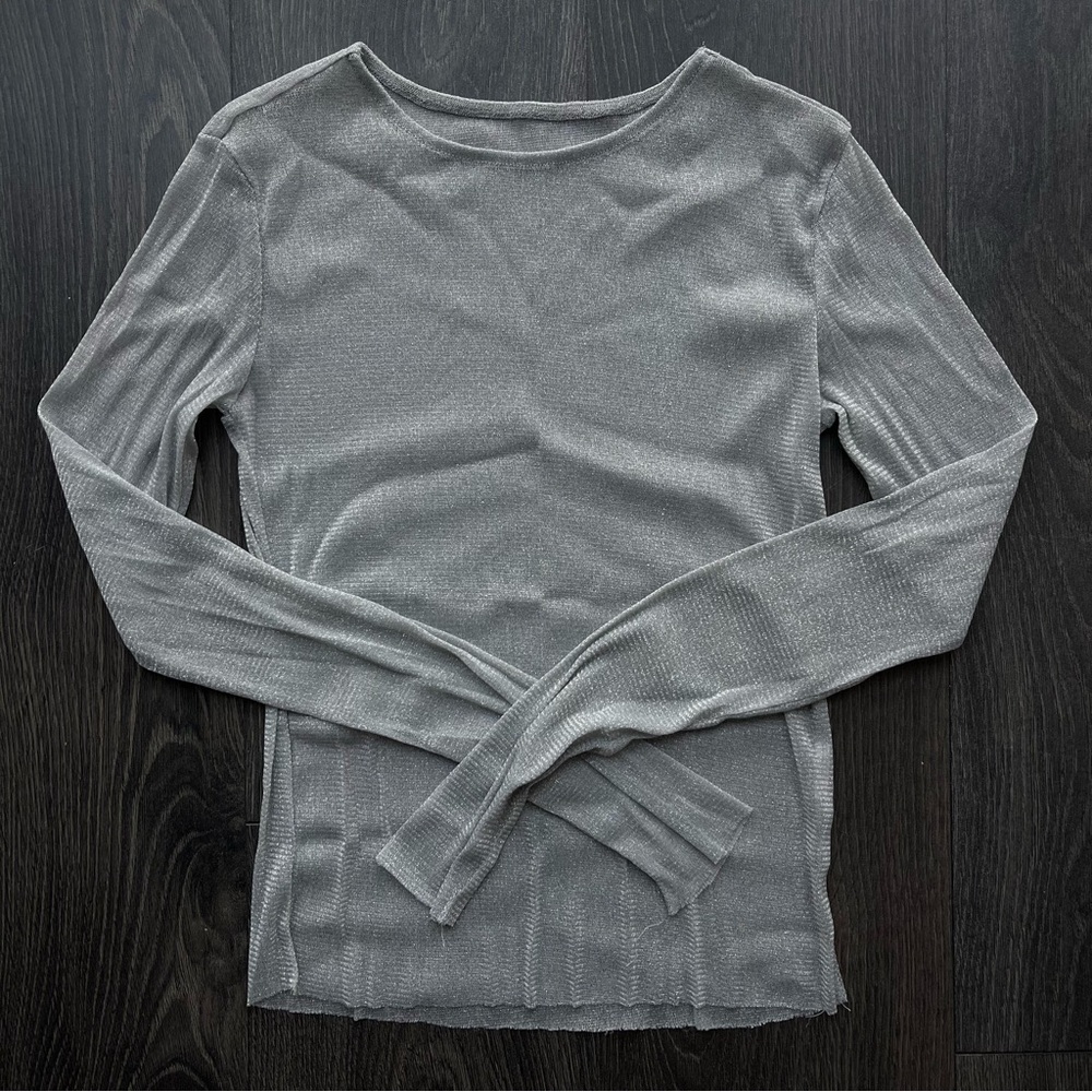 COMMENSE - Sheer long sleeve shirt, in metallic silver, Size S